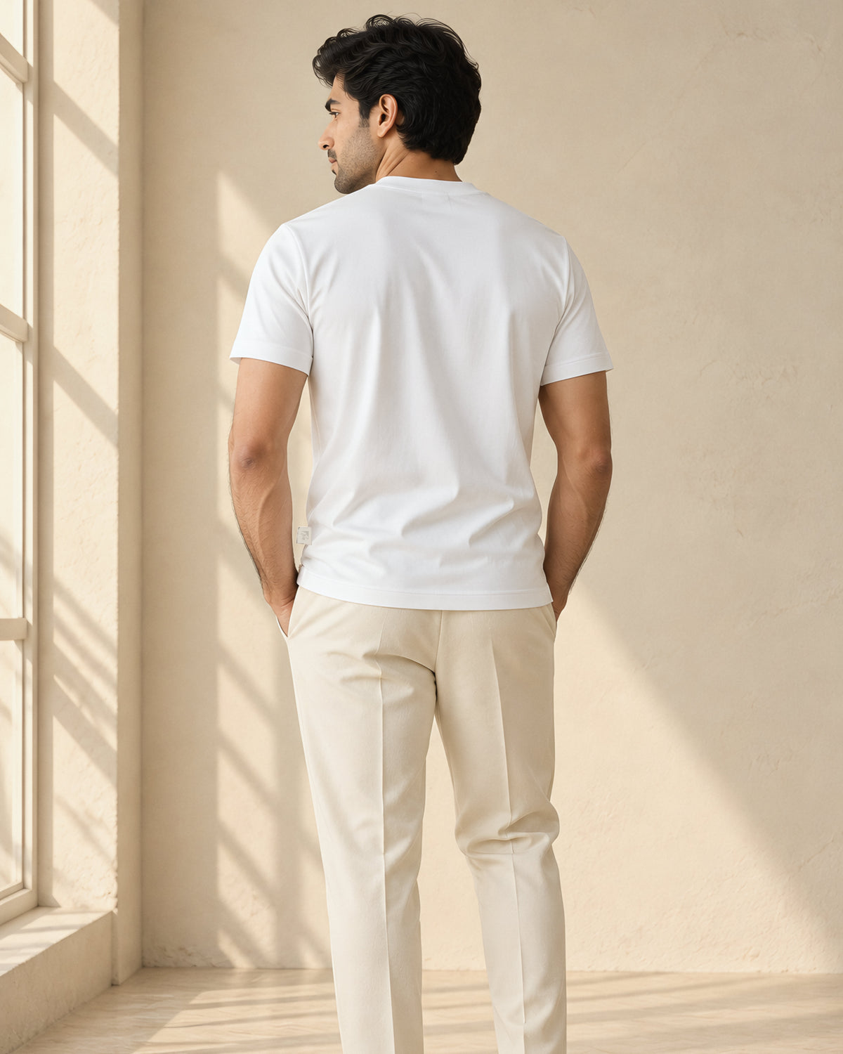 the signature tee in white, back view